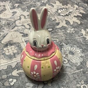 Johanna Parker Easter Pink and Yellow Bunny Cookie Jar